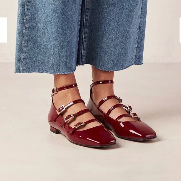 Alohas Luke Patent Leather Mary Jane Flats in Wine Burgundy Red - Picture 8 of 8